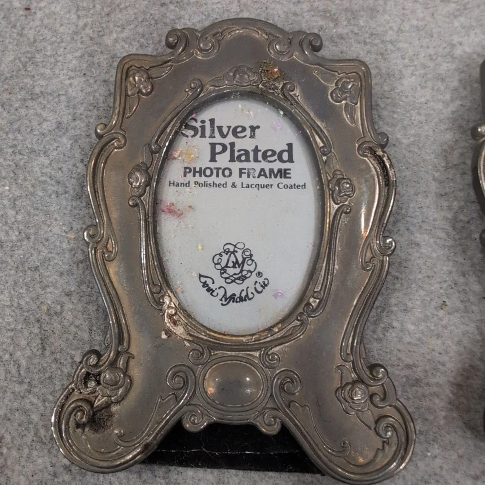 Loui‎ Michel & Cie Silver Plated Art Nouveau Mini Photo Frames Set of 2 Floral